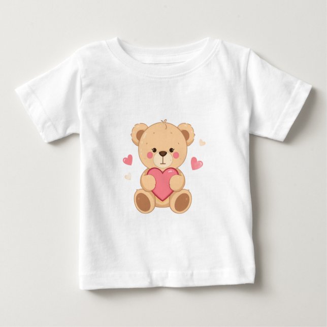 Camiseta Urso Teddy Fofo Segurando Coração – Amor de Dia do (Frente)