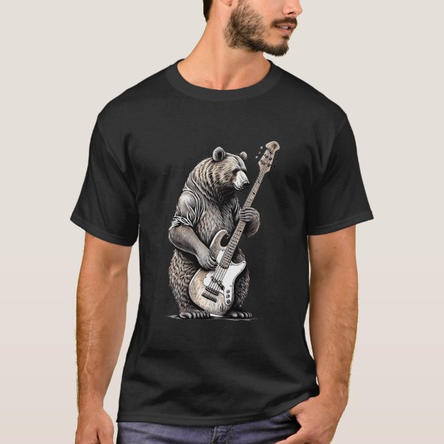 Camiseta Urso Tocando Bass Guitar Bear Música Guitarrista (Frente)