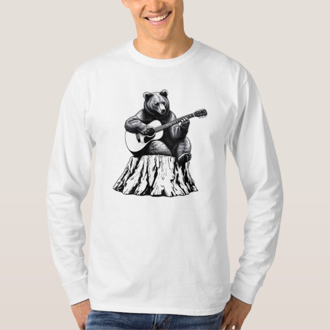 Camiseta Urso Tocando Violão Acustico - Camisa-T Longa (Frente)