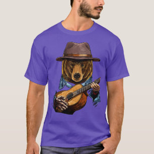 Camiseta Urso Tocando Violão Acústico Urso Animal Sobre Gui