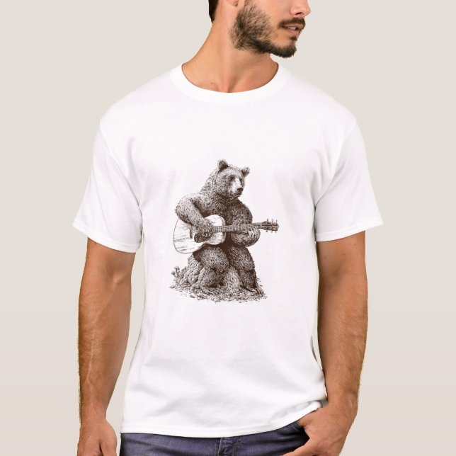 Camiseta Urso Tocando Violão Com Presentes Engraçados (Frente)