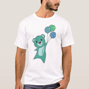 Camiseta Urso Turquesa Voa Com Balões Animais Curiosos