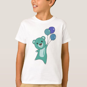 Camiseta Urso Turquesa Voa Com Balões Animais Curiosos