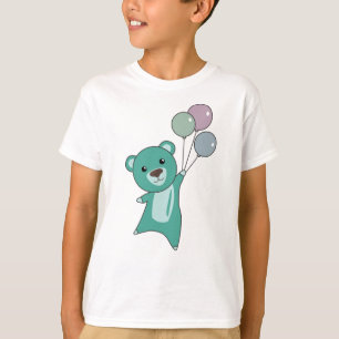Camiseta Urso Turquesa Voa Com Balões Animais Curiosos