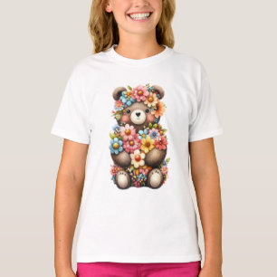 Camiseta Urso-Urso-Urso-Pequeno, Flor-Primavera Animal