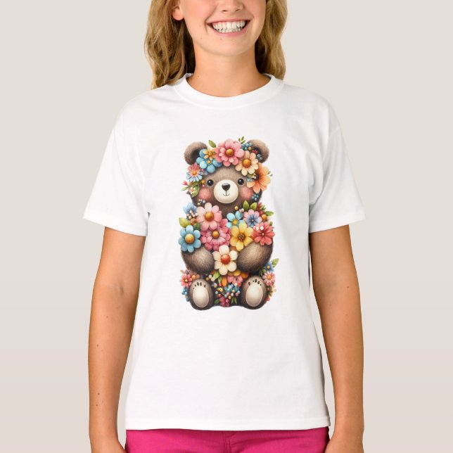 Camiseta Urso-Urso-Urso-Pequeno, Flor-Primavera Animal (Frente)