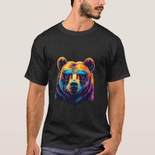 Camiseta Urso Usando Óculos de Sol Gráfico de Vida Selvagem