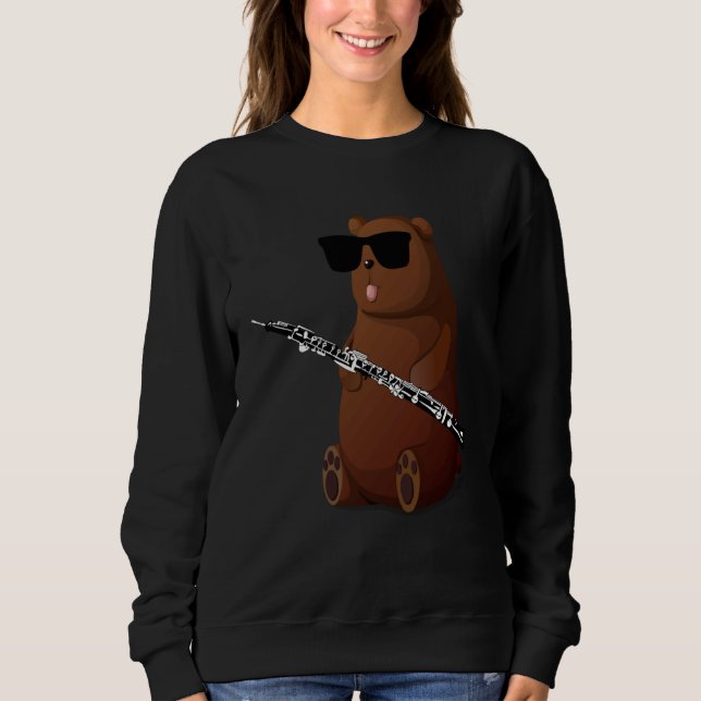 Camiseta Urso Usando Óculos de Sol Tocando Oboé (Frente)