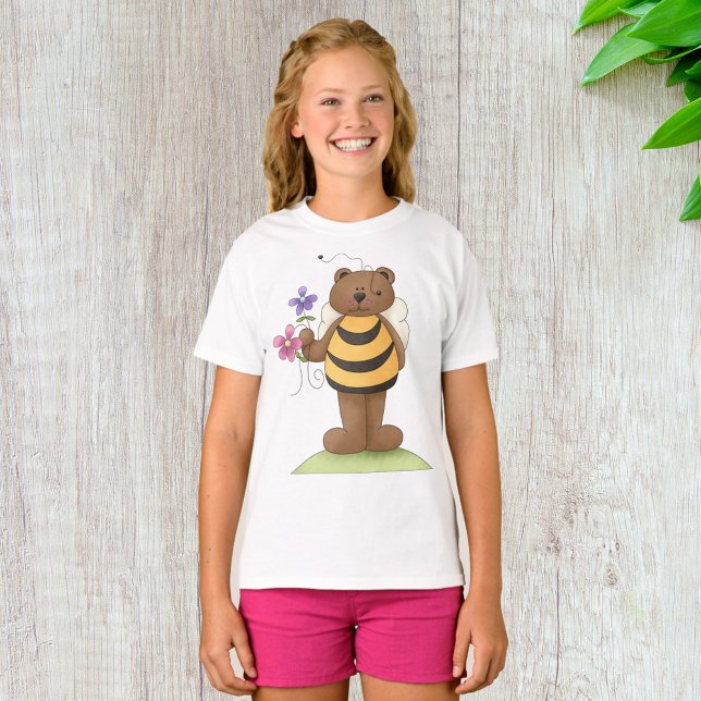 Camiseta Urso Vestido como Bumblebee com Flores (Criador carregado)