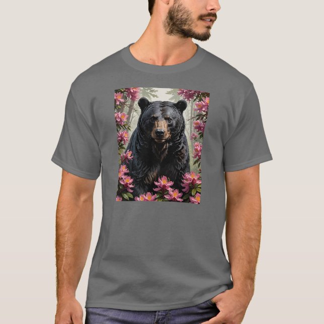 Camiseta Urso Virginiano Ocidental e Rhododendrons (Frente)