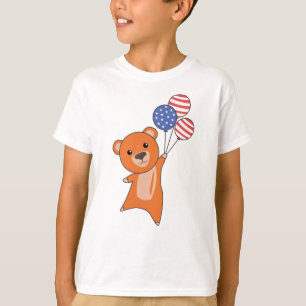 Camiseta Urso Voa Balões USA Animais Doces Laranja