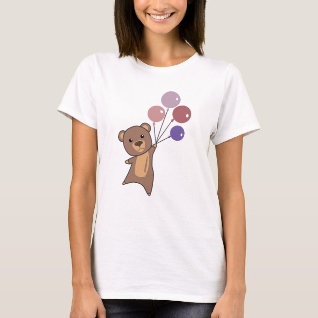 Camiseta Urso Voa Com Balões De Animais Curiosos (Frente)