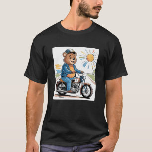 Camiseta Urso Whimsical Dirigindo uma Moto - Divertido e Bo