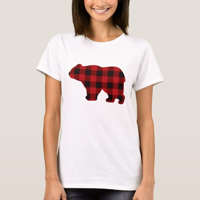 Camiseta Urso xadrez preto e vermelho clássico do país (Frente)