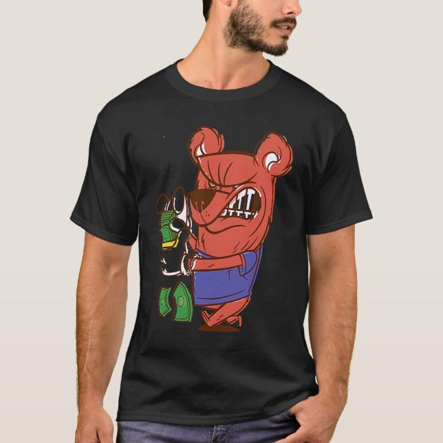 Camiseta urso zangado contando dinheiro (Frente)