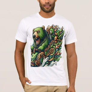 Camiseta Ursos Animados Dirigindo um Carro Verde