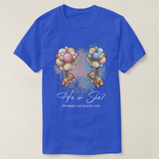 Camiseta Ursos Balões Mamãe Pode Ceder Esperar Revelação de (Frente do Design)
