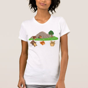 Camiseta Ursos de Cartoon Bonitos em Camiseta-T-Mulher-Cave