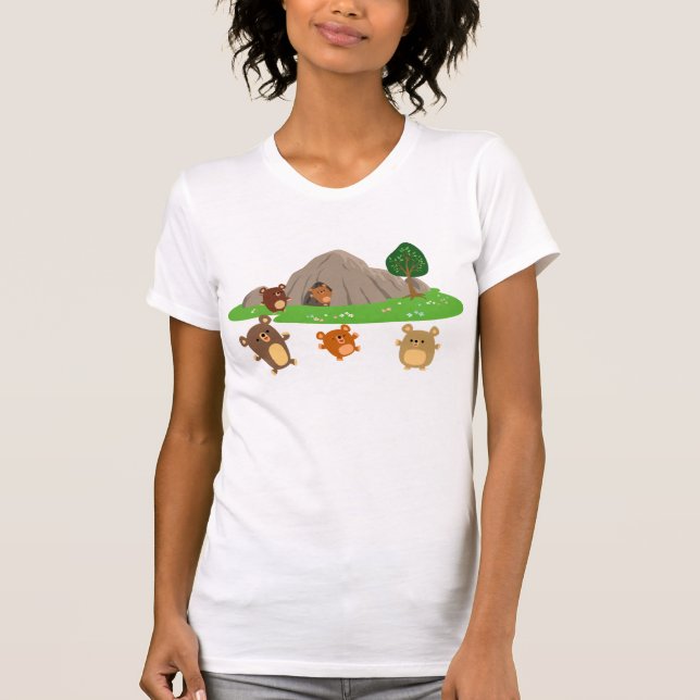 Camiseta Ursos de Cartoon Bonitos em Camiseta-T-Mulher-Cave (Frente)