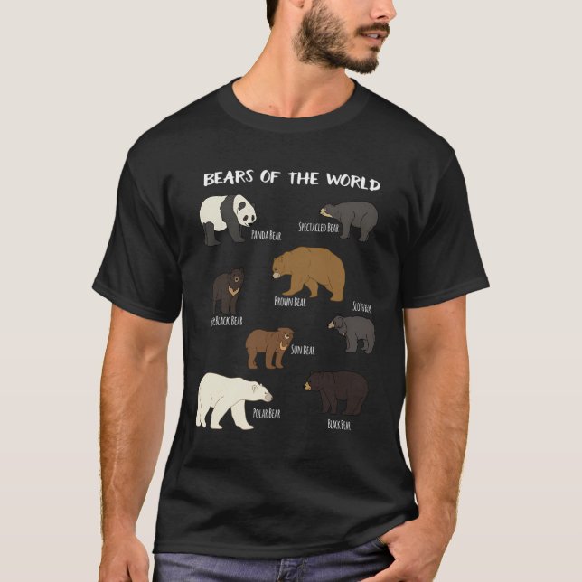 Camiseta Ursos Do Mundo Urso Grizzly Panda Polar Negro (Frente)