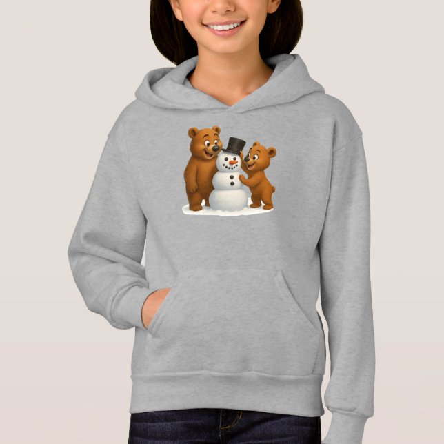 Camiseta ursos fofos construindo um boneco de neve (Frente)