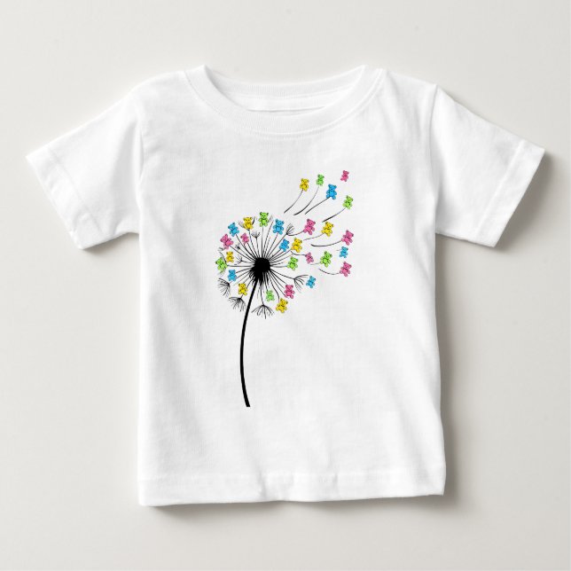 Camiseta Ursos fofos voadores fluxo de dente-de-leão (Frente)