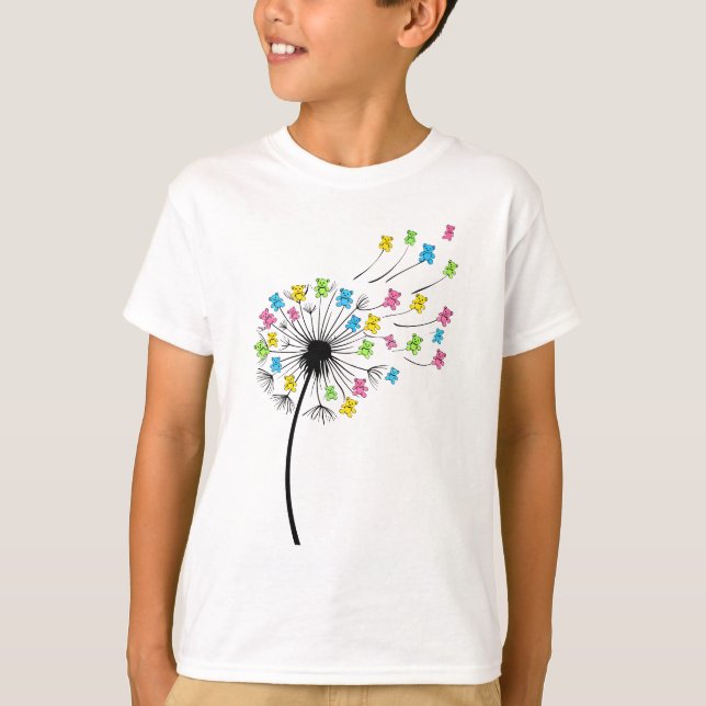 Camiseta Ursos fofos voadores fluxo de dente-de-leão (Frente)