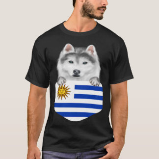 Camiseta Uruguai Flag Siberian Husky Dog Pocket