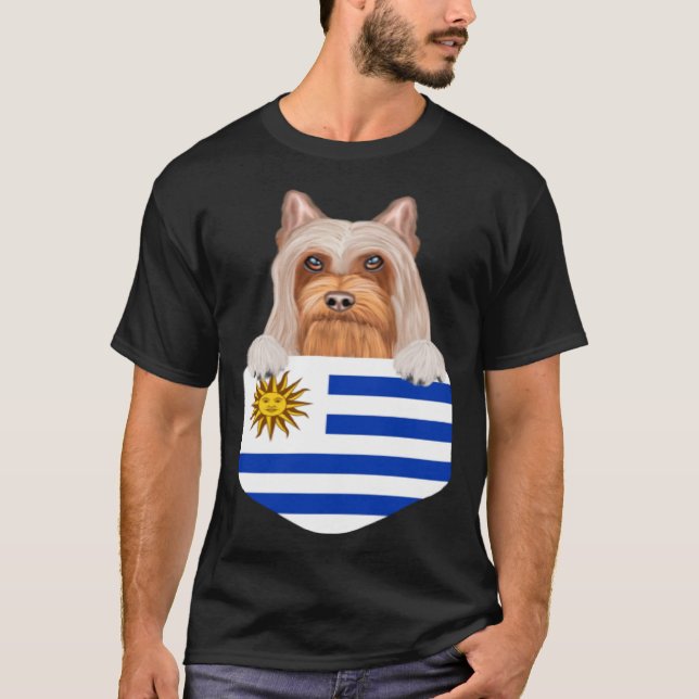 Camiseta Uruguai Flag Silky Terrier Dog Em Bolso (Frente)