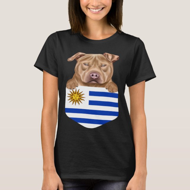 Camiseta Uruguai Flag Usa Staffordshire Terrier Dog Em Pock (Frente)