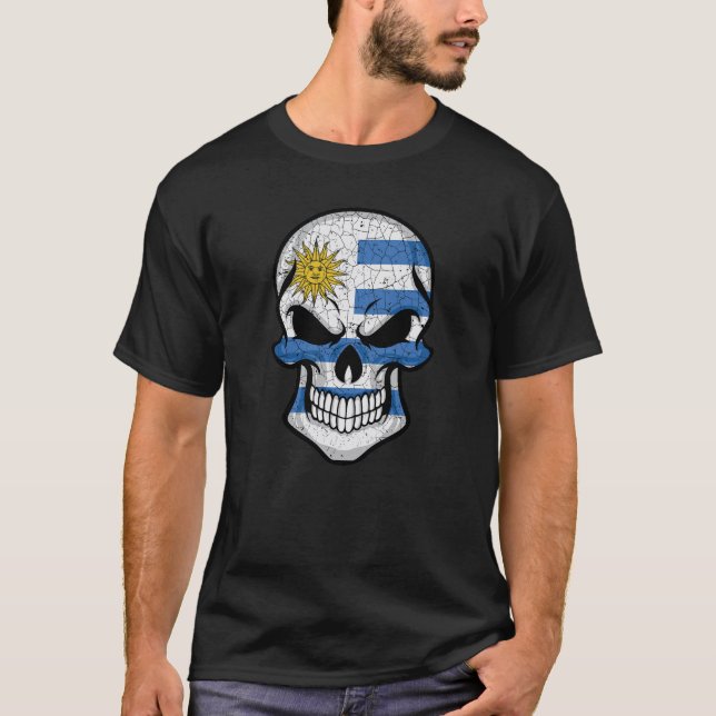 Camiseta Uruguai Smiling Skull Flag (Frente)