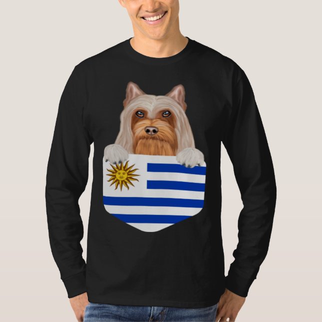 Camiseta Uruguay Flag Silky Terrier Dog In Pocket (Frente)