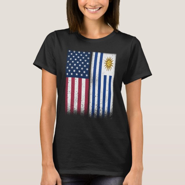 Camiseta Uruguayan Flag USA And Uruguay Flags Proud Uruguay (Frente)