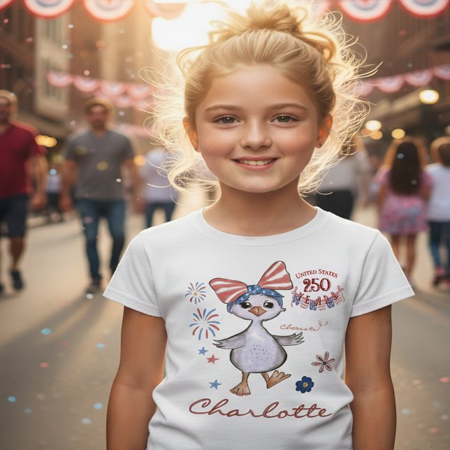 Camiseta US 250º Aniversário Crianças Bobos Patriotas Ganso (US 250th Anniversary Kids Patriotic Silly Goose T-Shirt)