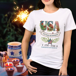 Camiseta US 250 Anos de Liberdade Aquarela Botânica