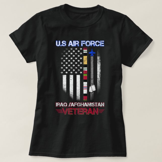 Camiseta US Air Force Iraq Afghanistan USAF Veteran, USA Fl (Frente do Design)