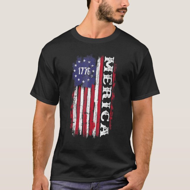 Camiseta Us American Flag 1776 Merica For Independence Day  (Frente)