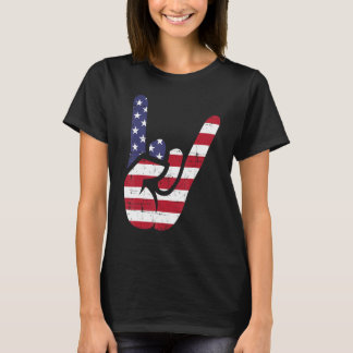 Camiseta US American Flag and Patriotic Rock Sign of Hand