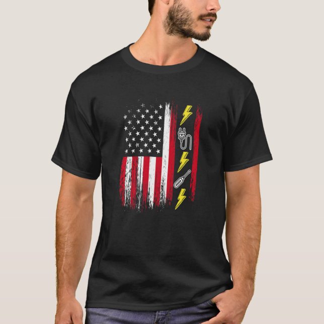 Camiseta US American Flag  Electricity  Electrician Lineman (Frente)