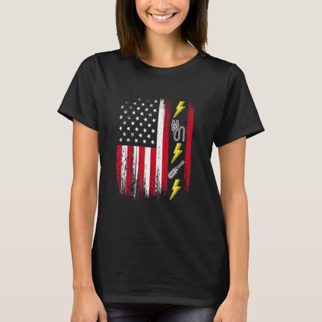 Camiseta US American Flag  Electricity  Electrician Lineman (Frente)