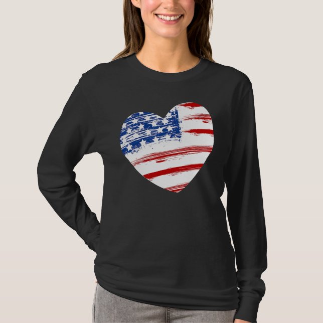 Camiseta US American Flag Heart For Independence Day On 4th (Frente)