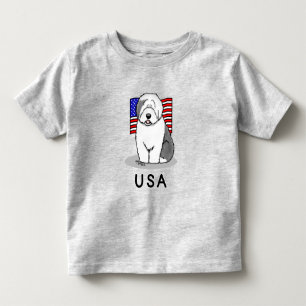Camiseta US American Flag Old English Sheepdog (Cinza 1)