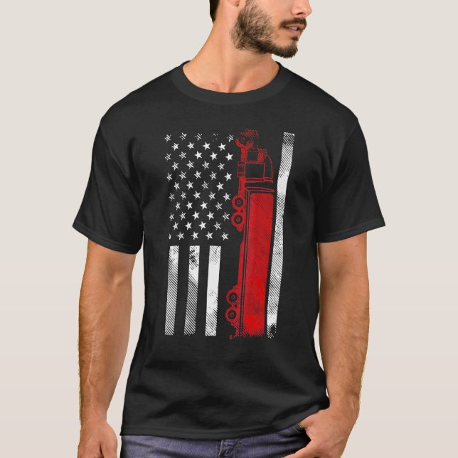 Camiseta US American Flag Semi Truck Driver 18 Wheeler Truc (Frente)