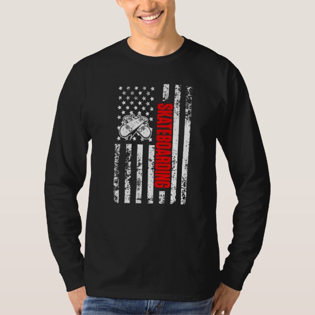 Camiseta US American Flag Skateboard Sports Patriotic Skate (Frente)