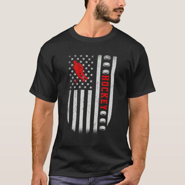 Camiseta US American Flag Sports Patriotic Hockey (Frente)