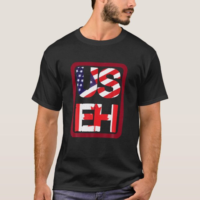 Camiseta US EH American Canadian Flag Funny Piada Cote (Frente)