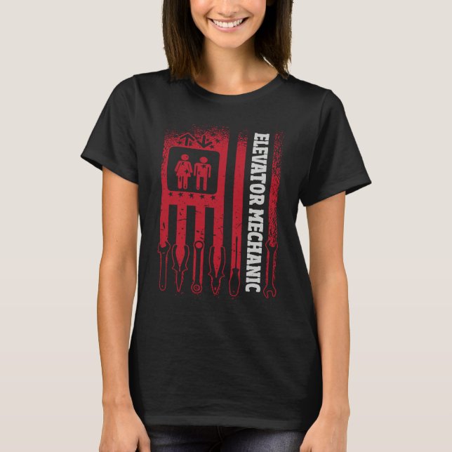 Camiseta Us Flag Elevator Mechanic (Frente)