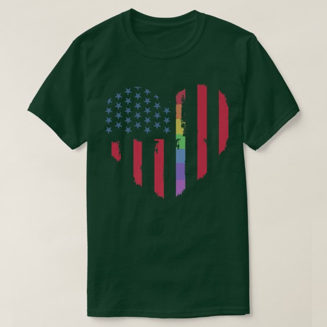 Camiseta US Flag Heart Rainbow LGBTQ Queer Equality Pride M (Frente do Design)
