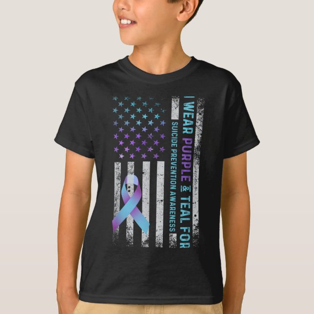 Camiseta Us Flag I Wear Purple And Teal Suicide Prevention  (Frente)