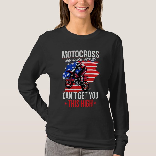 Camiseta Us Flag Mx Motocross Because Drugs Cant Get You Th (Frente)
